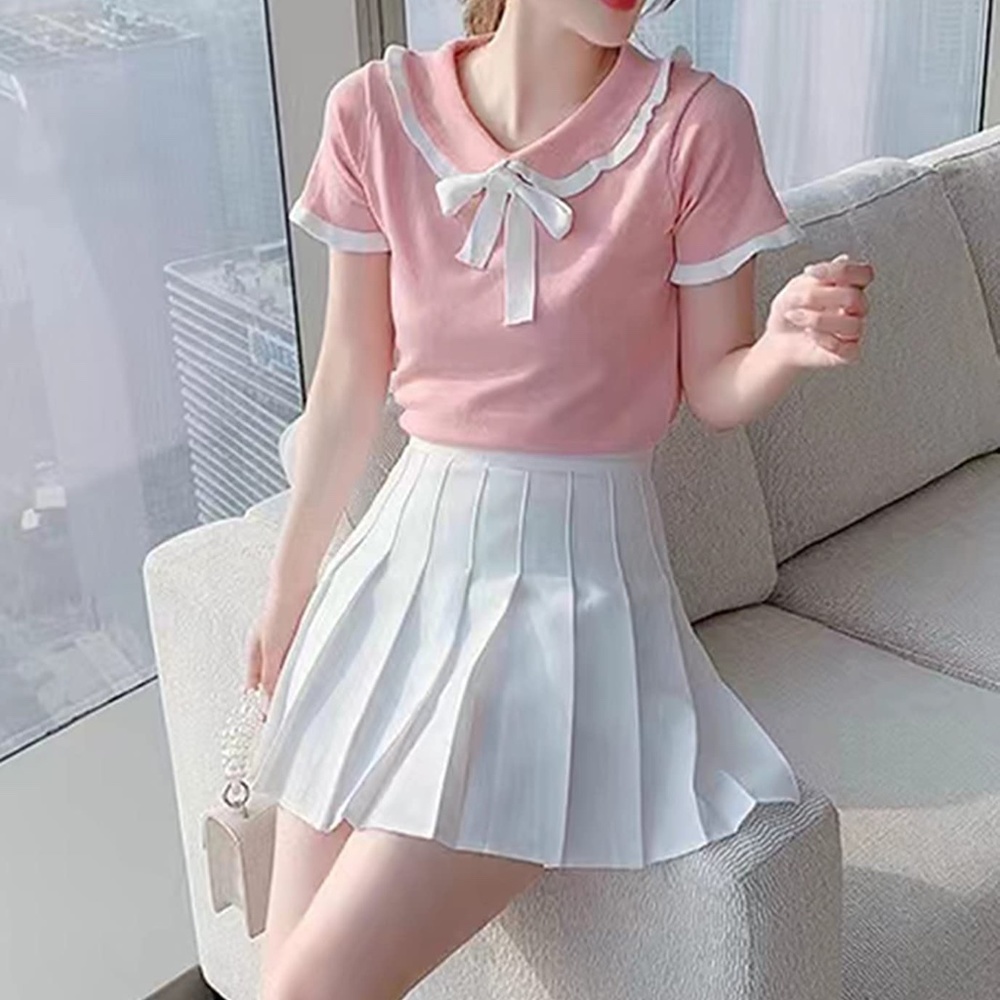 5 for $15 🌸 HOEREV | High Waist Pleated Skater Skirt in White, Size XS